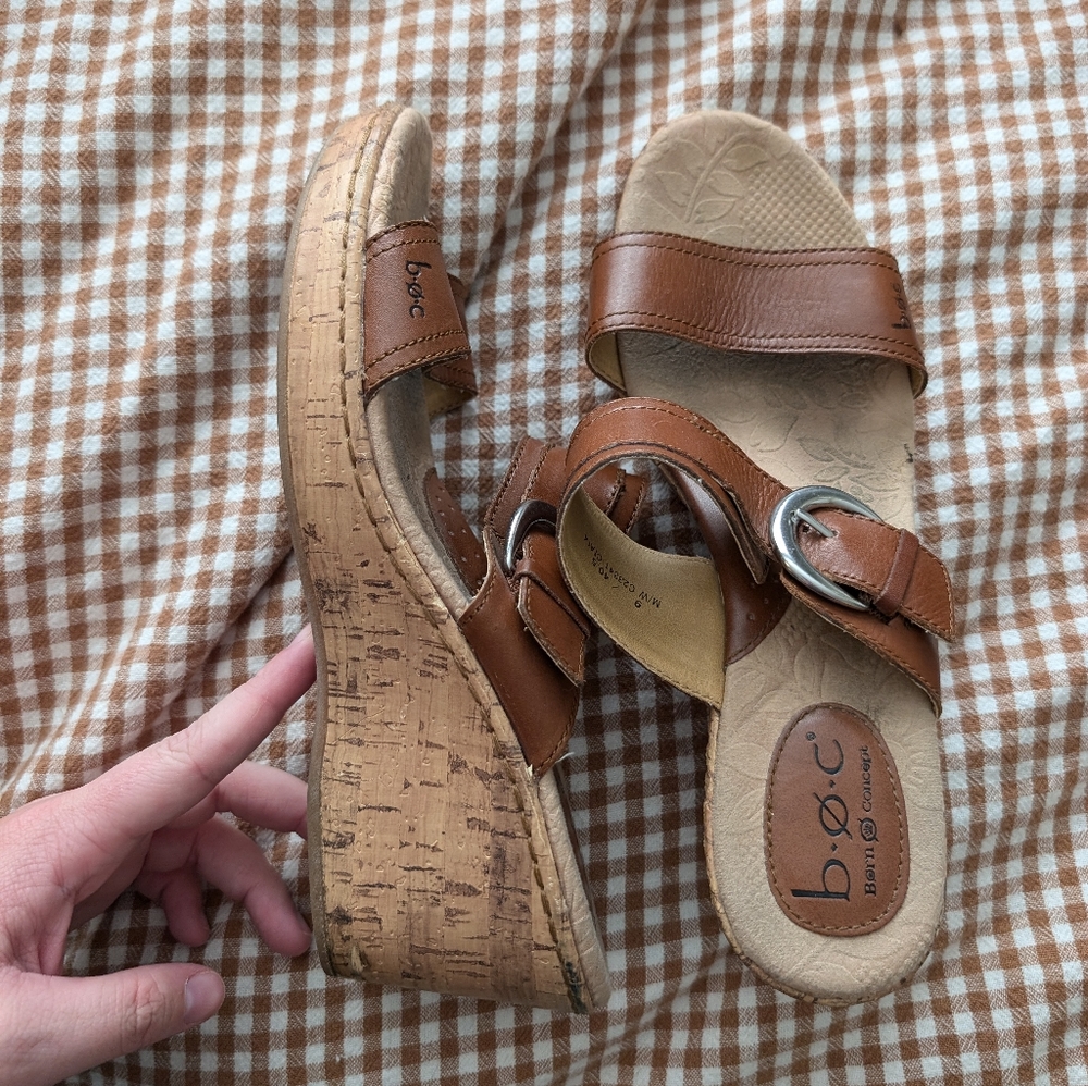 BOC Born Concept Women's Leather Cork Wedge Sandal, Size 9